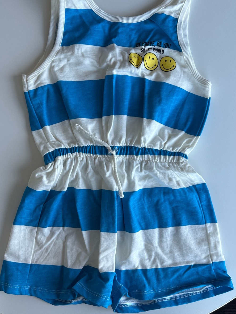 Striped Blue & White Girls' Romper - Smiley World
